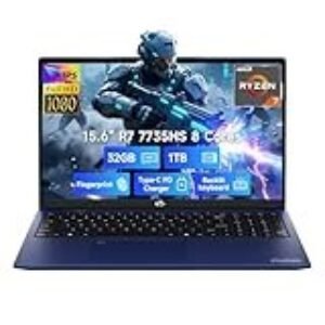 NIMO 15.6″ IPS FHD Gaming-Laptop computer, AMD 8 Cores Ryzen 7 7735HS 32GB DDR5 RAM 1TB SSD (Beats i7-12650H, As much as 4.75GHz) Pc with Radeon 680M 100W Kind-C Backlit Keyboard Fingerprint Unlock, Blue
