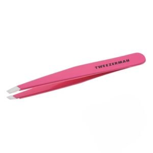 Tweezerman Stainless Metal Slant Tweezer – Eyebrow Tweezers for Ladies and Males (Neon Pink)