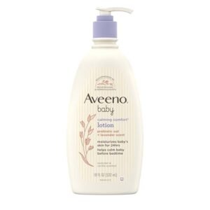 Aveeno Child Calming Consolation Moisturizing Physique Lotion with Enjoyable Lavender & Vanilla Scents, Non-Greasy Child Lotion, Nourishing Prebiotic Oatmeal, Paraben- & Phthalate-Free, 18 fl. oz