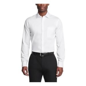 Van Heusen Males’s Costume Shirt Common Match Extremely Wrinkle Free Flex Collar Stretch Stable, White, 17″-17.5″ Neck 34″-35″ Sleeve