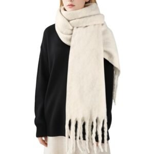 Premillow Girls’s Mohair Winter Scarf Pure Coloration, Heat Winter Scarf for Girls and Males, Tremendous Delicate Luxurious Cashmere Really feel Girls Scarfs, Creamy