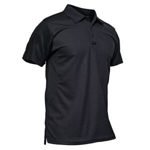 MAGCOMSEN Black Polo Shirts for Males Golf Shirts Pique Polo Shirts Quick Sleeve Fight Shirt Tactical Shirt L