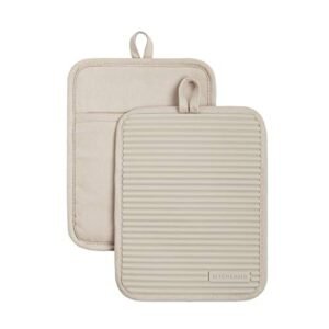 KitchenAid Ribbed Mushy Silicone Pot Holder 2-Pack Set, Milkshake Tan, 7″x9″