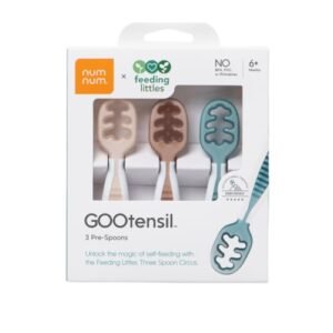 NumNum Child Spoons Set, Feeding Littles x Silicone Pre-Spoon GOOtensils for Child Led Weaning, Self-Feeding & Teething, First Stage Toddler Utensils for Ages 6+ Months, 3-Pack, BPA-Free (Neutrals)