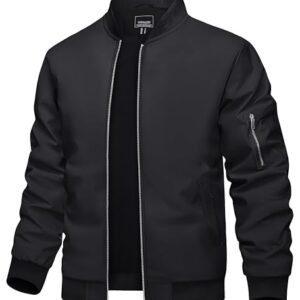 TACVASEN Bomber Jacket Males Black Jacket Informal Mens Jackets Informal Fashionable Light-weight Mens Windbrea