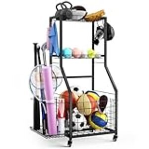 DUDUXI Sports activities Gear Storage Organizer,Storage Ball Storage Rack for Sports activities with Wheels-Upgraded 3