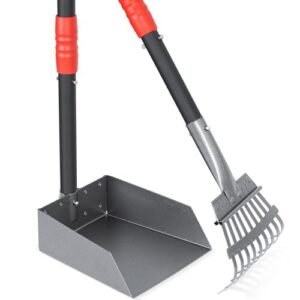 Heeyoo Canine Pooper Scooper, Canine Poop Tray and Rake Set, Pet Waste Elimination Scoop with Lengthy Adjustable Sectional Stainless Handles, 2 Items