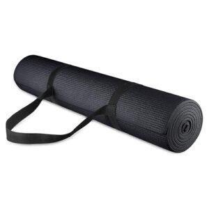 Fitvids 1/4-Inch Excessive Density Thick Non Slip Yoga Mat with Knee Pad and Carrying Strap for Exercise, Pilates, Gymnasium House Train, Black