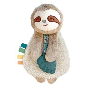 Itzy Ritzy – Itzy Lovey Together with Teether – Child Lovey with Teether, Textured Ribbons & Dangle Arms – Options Crinkle Sound, Sherpa Cloth and Minky Plush (Sloth)
