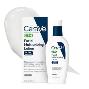CeraVe PM Facial Moisturizing Lotion, Night time Cream with Hyaluronic Acid and Niacinamide, Extremely-Light-weight, Oil-Free Moisturizer for Face, 3 Ounce
