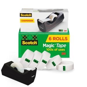 Scotch Magic Tape, Invisible, Vacation Provides and Present Wrap Tape, 6 Rolls with Dispenser, 3/4 x 100