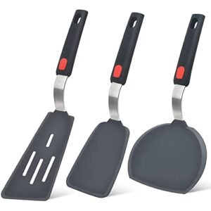 Silicone Spatula Turner Set of three, Beijiyi 600°F Warmth Resistant Cooking Spatulas for Nonstick Cookware, Giant Versatile Kitchen Utensils BPA Free Rubber Spatula Set for Egg, Pancake, Fish, Burger