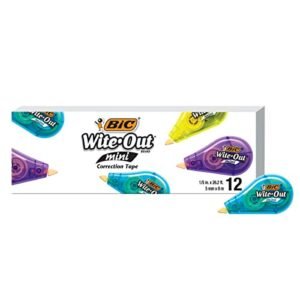BIC Wite-Out Model Mini Correction Tape, 16.4 Ft, 12-Rely Pack of White Correction Tape, Compact Tape Workplace or Faculty Provides