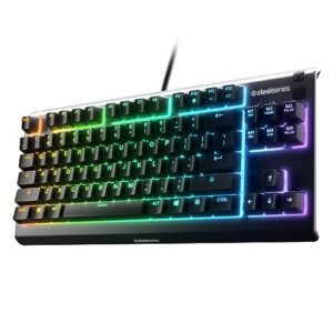 SteelSeries Apex 3 TKL RGB Gaming Keyboard – Tenkeyless Compact Type Issue – 8-Zone RGB Illumination – IP32 Water & Mud Resistant – Whisper Quiet Gaming Swap – Gaming Grade Anti-Ghosting,Black