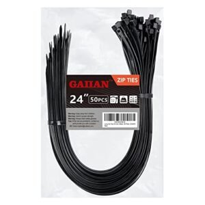 Lengthy Zip Ties Heavy Responsibility 24 inch, Giant Zip Ties with 200 lbs Tensile Power, Massive Cable Ties, Black, 50 Pack, by GAIIAN