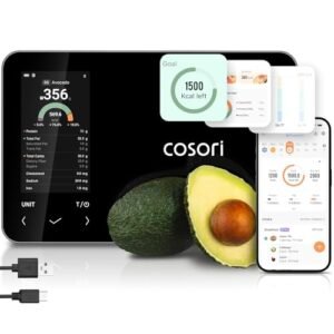 Cosori Sensible Meals Kitchen Scale with Dietary Calculator, Free App for AI Scan, Calorie & Macro Monitoring, Meals Preload, On-Display Nutrient Information, Private Objectives, Rechargeable, 11 lb / 5 kg