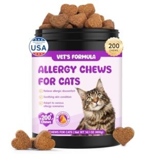 200 Cat Allergy Reduction Chews – Itch Reduction for Pores and skin Irritation, Paw Licking – Omega 3 & Probiotic for Immune & Pores and skin Coat Help – Cat Allergy Reduction for Cats, Rooster Taste(400g)