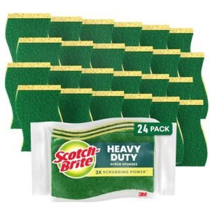 Scotch-Brite Heavy Obligation Scrub Sponge, 24 Kitchen Sponges Designed for Powerful Messes within the Kitchen that Final 3X Longer*, Greatest for Forged Iron Skillets and Outside Grills, Versatile, Sturdy, and Sturdy