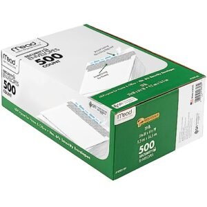 Mead #6-3/4 Envelopes, 3-5/8″ x 6-1/2″, Safety Printed Lining for Privateness, Press-It Seal-It Self Adhesive Closure, White All-Goal 20-lb Paper Mailing Envelopes, 500 Depend (742021)