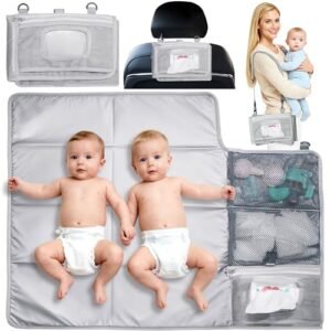 Giant Transportable Diaper Altering Pad – Waterproof Foldable Child Journey Altering Mat with Storage Pockets & Wipes Bag, Light-weight, One-Hand Fold, Crossbody Strap for Dad and mom,Toddler Journey Station Package
