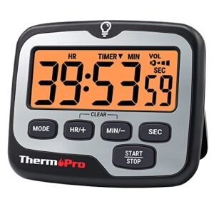ThermoPro TM01 Kitchen Timers for Cooking with Rely Up Countdown Timer, Digital Timer for Youngsters College students with Contact Backlight, Research Timers for Classroom Instructor Provides