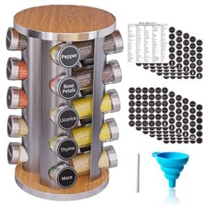 Revolving Spice Rack Set with 20 Spice Jars, Kitchen Spice Tower Organizer for Countertop or Cupboard