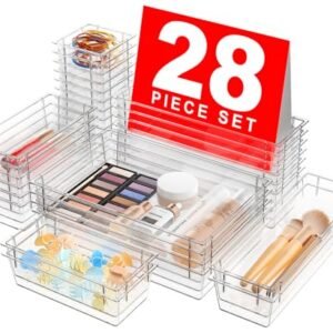 A-LuGei 【Navy Grade】 Drawer Organizer, 【𝟱𝗦𝗶𝘇𝗲】 Clear Make-up organizer, 【Holds 177 Objects】 Rest room Organizers and Storage, Plastic Desk Organizer Divider, Organizer Bins for Workplace Vainness