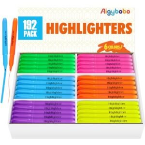 Aigybobo 192 Pack Highlighters in 6 Assorted Colours, Chisel Tip Dry-Shortly Highlighters Bulk, No Bleed Highlighter Markers for Youngsters Adults, Classroom Lecturers Should Haves, College Workplace Provides
