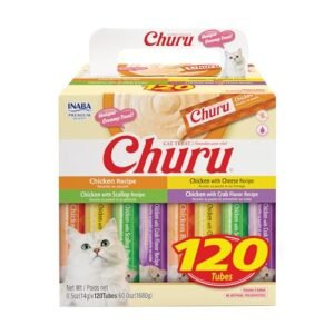 INABA Churu Cat Treats, Lickable, Squeezable Creamy Purée with Vitamin E, 0.5 Ounces per Tube, 120 Tubes Whole, Hen Selection