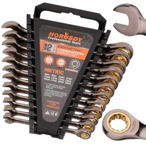 HORUSDY 12-Piece Metric Ratcheting Wrench Set | 8-19 mm | Ratchet Mixture Wrenches Set with Organizer | 72-Tooth | Chrome Vanadium Metal