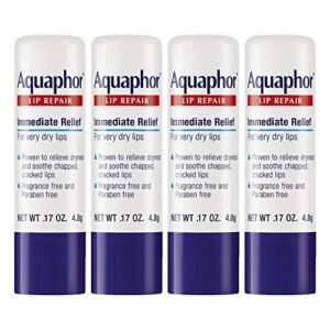Aquaphor Lip Restore Persist with Jojoba Oil and Shea Butter, Moisturizing Lip Balms, Perfume Free and Paraben Free, Instantly Relieves Dryness, 0.17 Oz Stick, Pack of 4