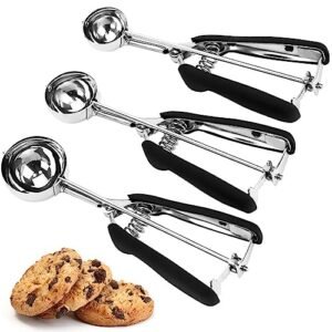 Cookie Scoop Set, 3Pcs Ice Cream Scoop, Cookie Scoops for Baking Set of three, 18/8 Stainless Metal Cookie Scooper for Baking, Ice Cream Scooper with Set off Launch, Cookie Dough Scoop with Non-slip Grip