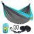 SZHLUX Tenting Hammock Double & Single Transportable Hammocks with 2 Tree Straps and Connected Carry Bag,Nice for Out of doors,Indoor,Seashore,Tenting,Mild Gray / Sky Blue
